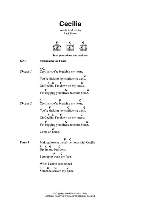 chords cecilia|cecilia guitar chords and lyrics.